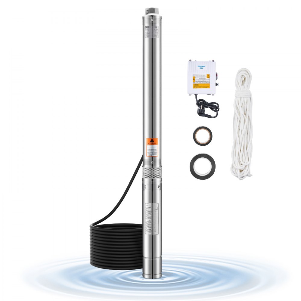 Deep Well Pump, 910W Input Power, 100L/min Flow, 53m Head, with 20m Cable, External Control Box, Stainless Steel Water Pump, for Industrial Irrigation and Home Use, IP68 Deep Well Pump, 910W Input Power, 100L/min Flow, 53m Head, with 20m Cable, External Control Box, Stainless Steel Water Pump, for Industrial Irrigation and Home Use, IP68