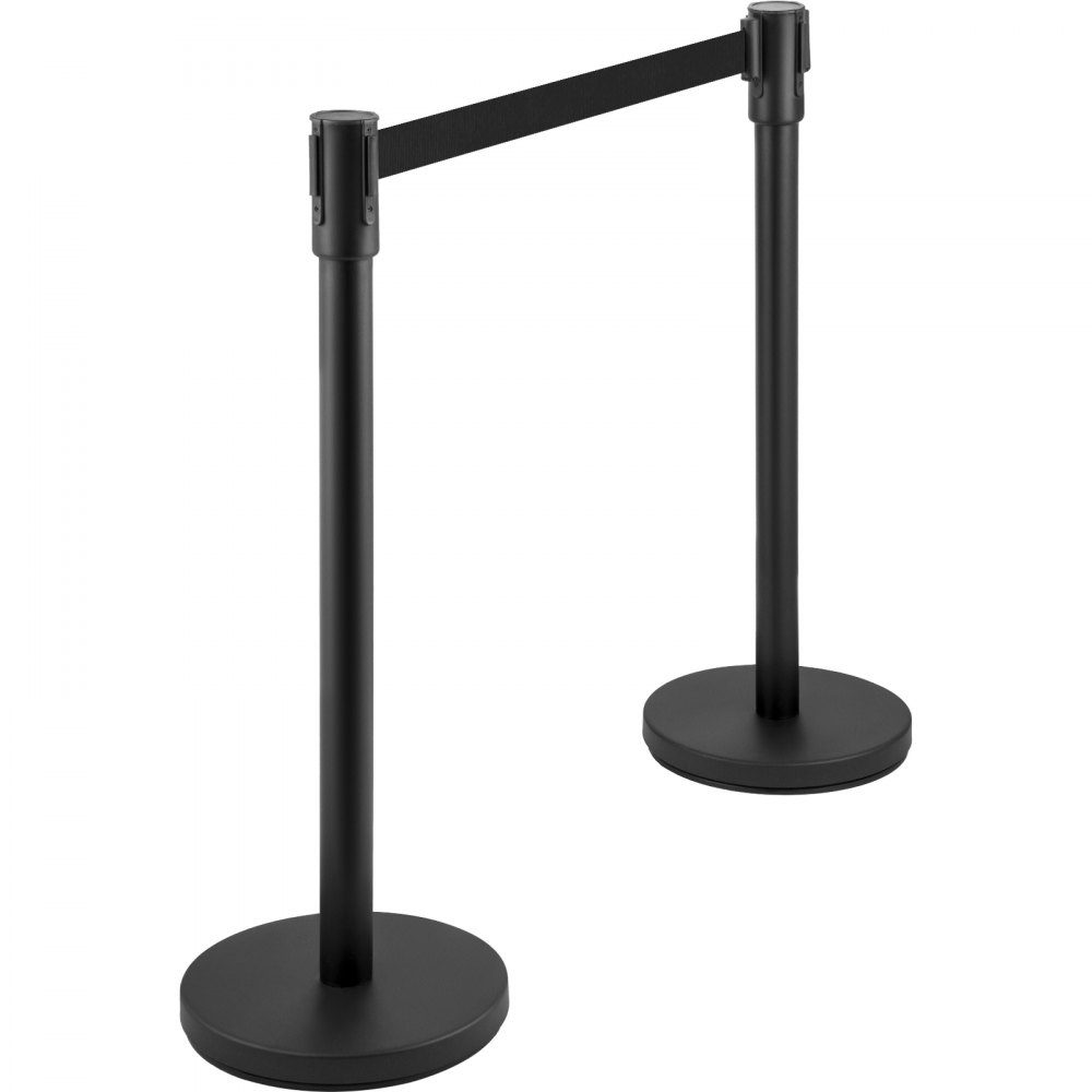 Afzetpalen kunststof palen personengeleidingssysteem slagboom 8 stuks. (vier paar) intrekbare riemen, zwarte crowd control-barrière met metalen voet voor luchthavenshowrooms