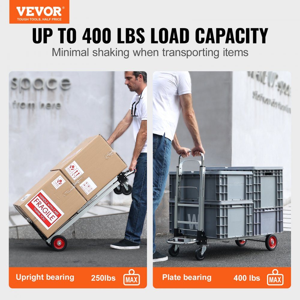 2 in 1 opvouwbare steekwagen 0,6243 kg laadvermogen transportwagen aluminiumlegering koolstofstaal steekwagen platformwagen voor laden en transporttaken binnen en buiten