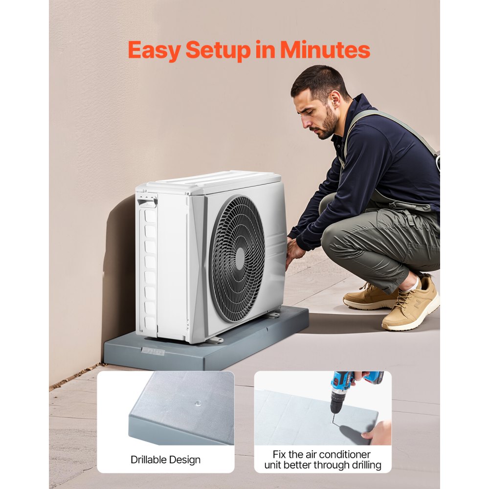 Mini coussin divisé, pour systèmes de pompe à chaleur de climatiseur sans conduit 9000-36000 BTU, coussinets anti-vibrations en plastique 960x460x74mm pour unités de condensateur extérieures, charge maximale 181kg