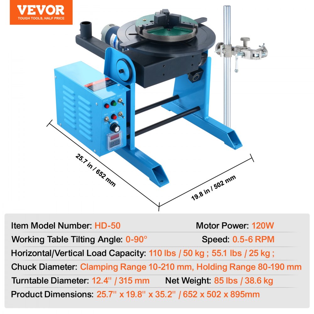 Schweißdrehtisch 120 W Schweißpositionierer 0,5–6 U/min Manipulator 25 kg (horizontal)/50 kg (vertikal) Drehtisch 0–90° Neigungswinkel KD200 Dreibackenfutter zum Schneiden, Schleifen, Montieren Schweißdrehtisch 120 W Schweißpositionierer 0,5–6 U/min Manipulator 25 kg (horizontal)/50 kg (vertikal) Drehtisch 0–90° Neigungswinkel KD200 Dreibackenfutter zum Schneiden, Schleifen, Montieren