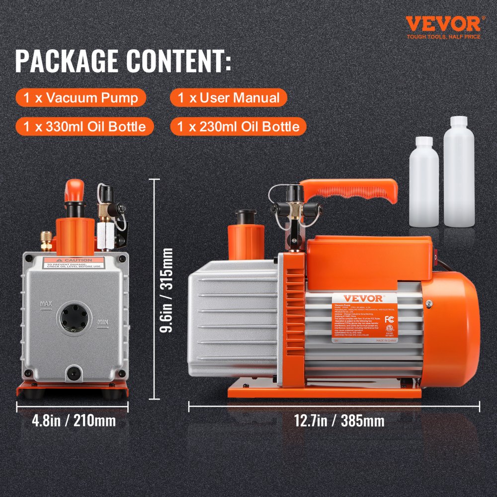 2-traps draaischuifvacuümpomp, 1/2 pk, 5 CFM, ontworpen voor HVAC-service, koudeconservering en harsontgassing, met 1/4" SAE, 3/8" SAE en 1/2" ACME bladinlaten 2-traps draaischuifvacuümpomp, 1/2 pk, 5 CFM, ontworpen voor HVAC-service, koudeconservering en harsontgassing, met 1/4" SAE, 3/8" SAE en 1/2" ACME bladinlaten
