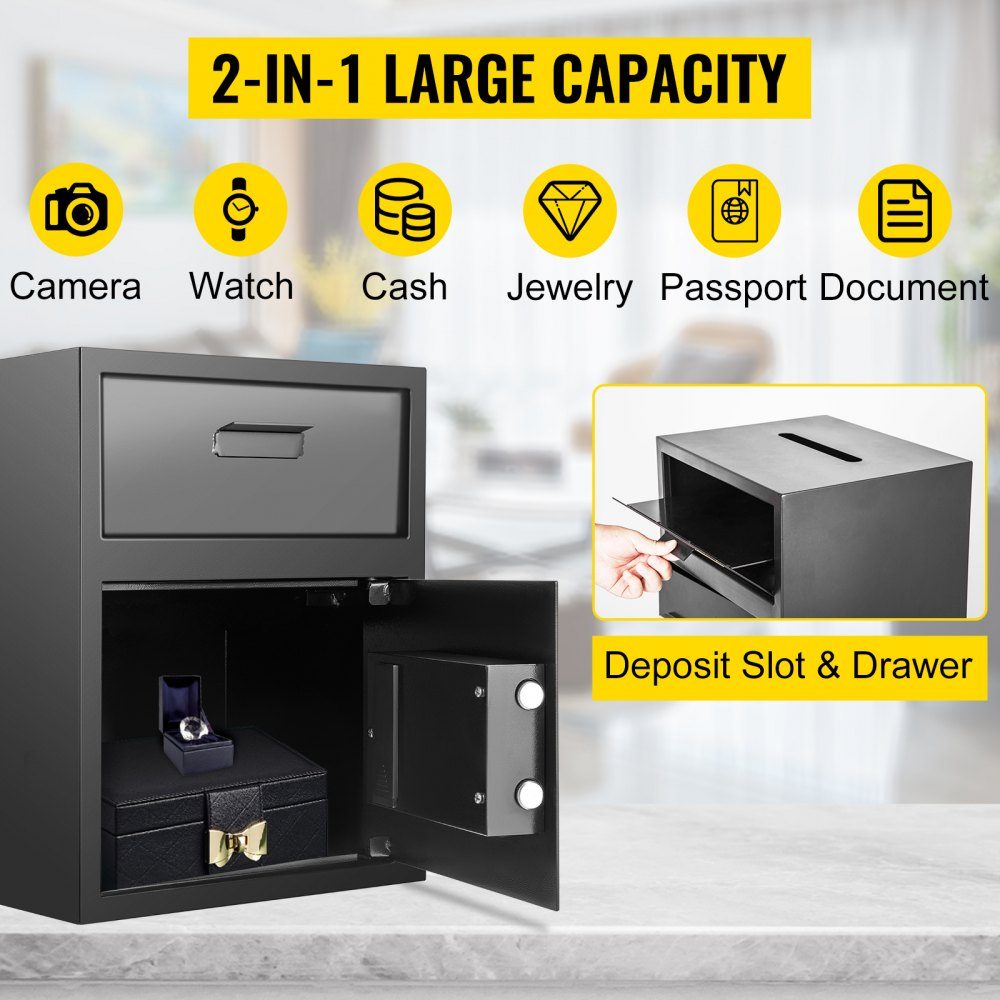 Safe Electronic furniture safe 48 L (36 x 30 x 45 cm), safe with electronic combination lock, safe furniture safe black, made of sturdy carbon steel, fireproof and waterproof, with LCD screen