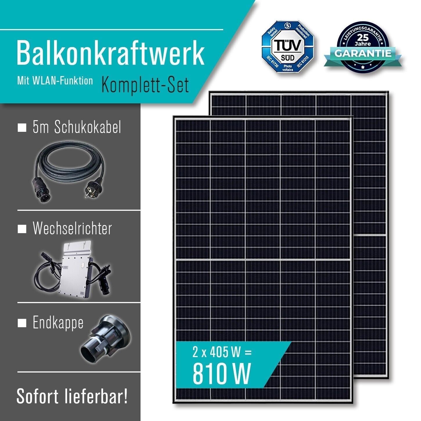 Balkonkraftwerk 810 W / 600 W Photovoltaik-Solaranlage steckerfertig