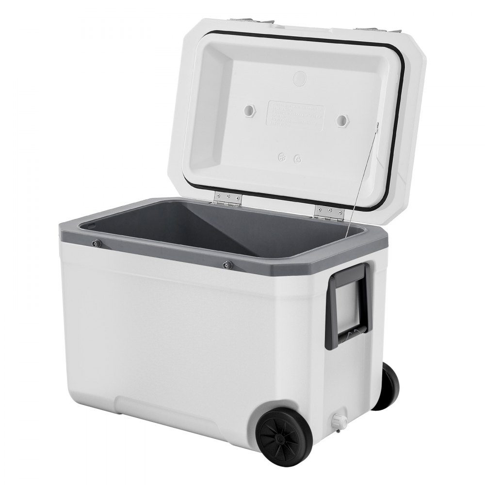 Draagbare koelbox (45 Qt / 64 blikjes) met ijsopslag en stevige handgrepen en bekerhouder, geïsoleerde draagbare koelbox gemaakt van stevig materiaal, geschikt voor familiepicknicks en lange reizen