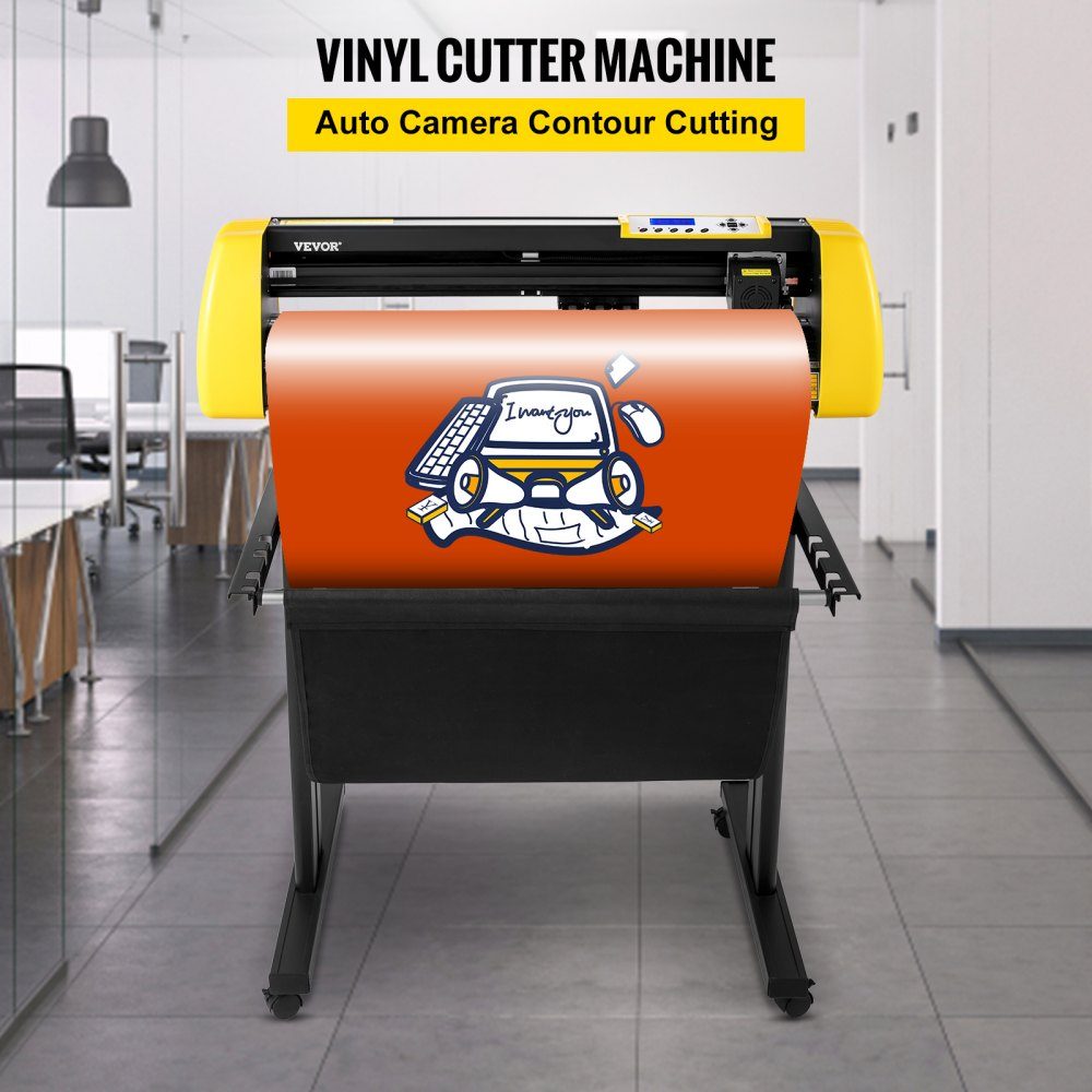 Vinyl-Schneidemaschine, 870 mm maximaler Papiervorschub-Schneideplotter, automatischer Kamera-Konturschneide-LCD-Bildschirmdrucker mit Ständer, einstellbarer Kraft und Geschwindigkeit