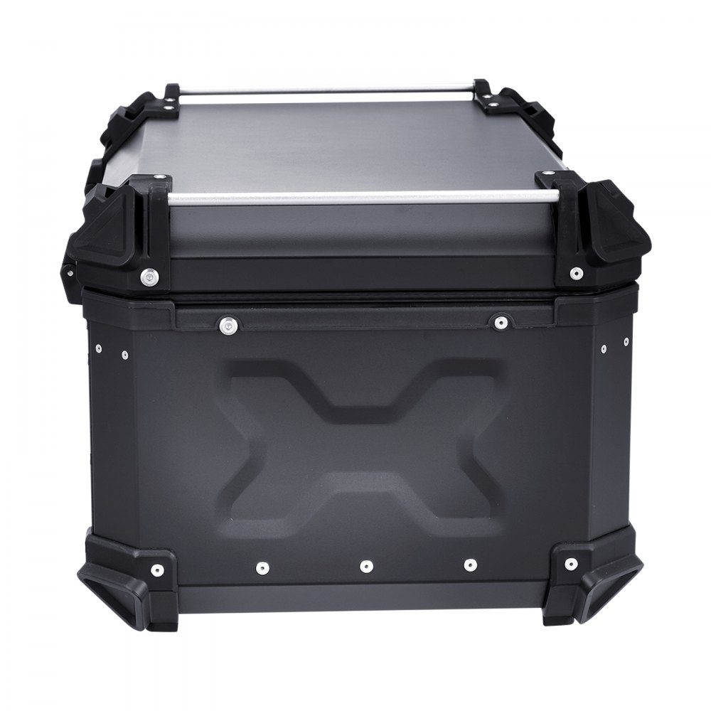 Motorcycle Top Box, Motorcycle Case, 65L, Aluminum Alloy Rear Box with Leather Lining, Removable Motorcycle Top Box with Lock and Back Pad, Helmet Case (565 x 500 x 380mm), Black