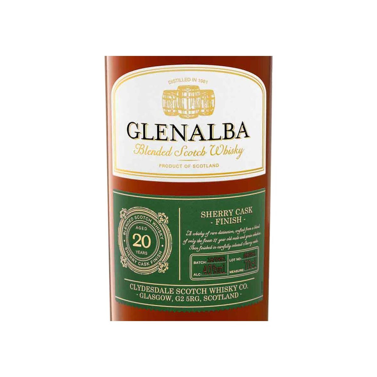 Glenalba Blended Scotch Whisky Sherry Cask Finish 20 Jahre 40 % Vol