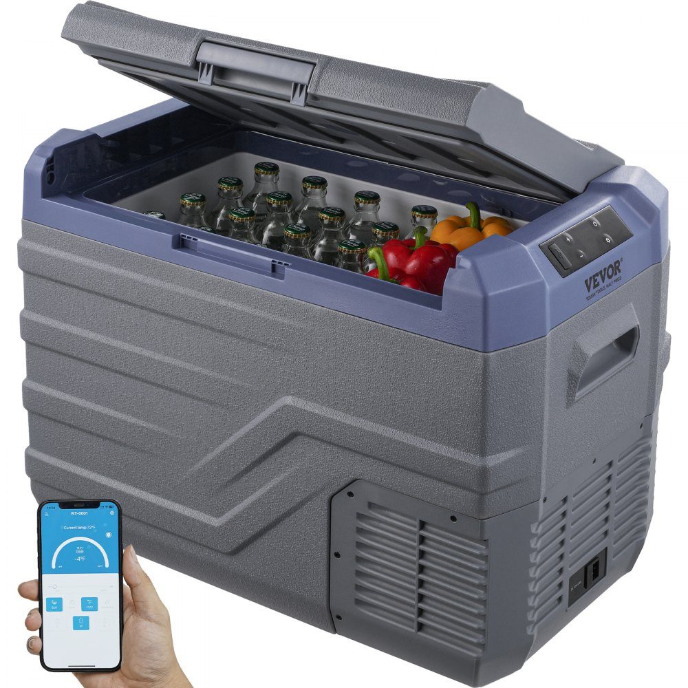 Car Fridge, 12V Car Fridge, Portable 37L Single Zone Freezer with Built-in Lighting, -20°C to 20°C, 12/24V DC and 100-240V AC Compressor Cooler for Outdoor, Camping, RV