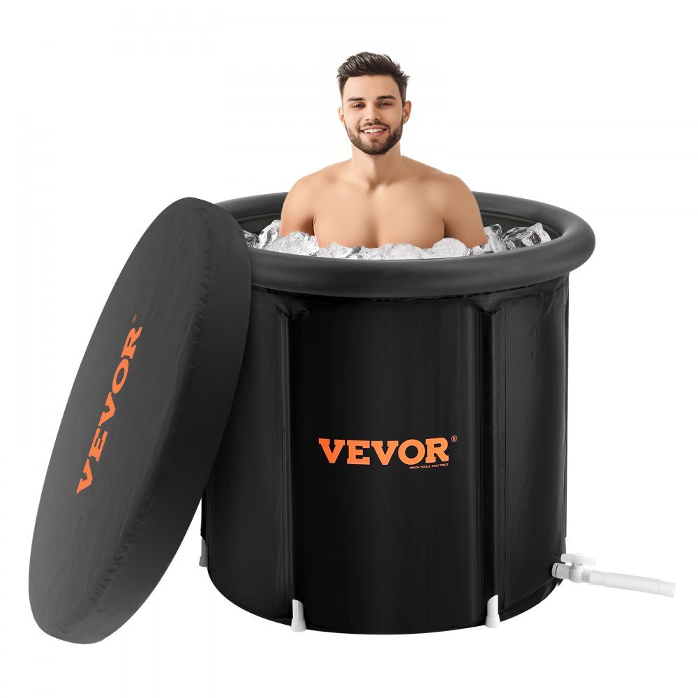 Eisbadewanne, 85 cm langes Kaltwasser-Therapie-Tauchbecken für Sportler, tragbares Eisfass-Tauchbecken im Freien für die Freizeit, 398 l aufblasbare Faltbadewanne mit Abdeckung für Erwachsene