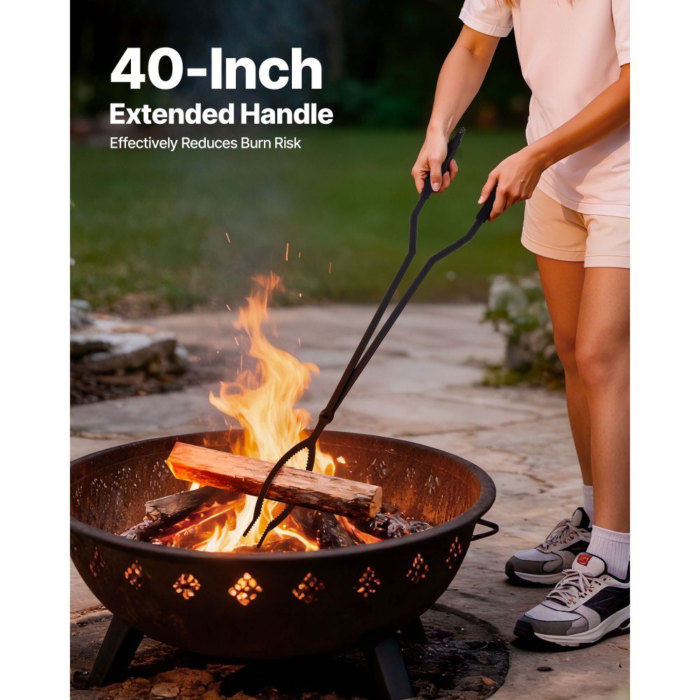 Kaminbesteck-Set, 3-teiliges Ofenbesteck-Set inklusive Ständer, Zange, Schürhaken, Kamin-Set, schmiedeeisernes Kaminzubehör für Lagerfeuer im Garten, drinnen und draußen, Schwarz