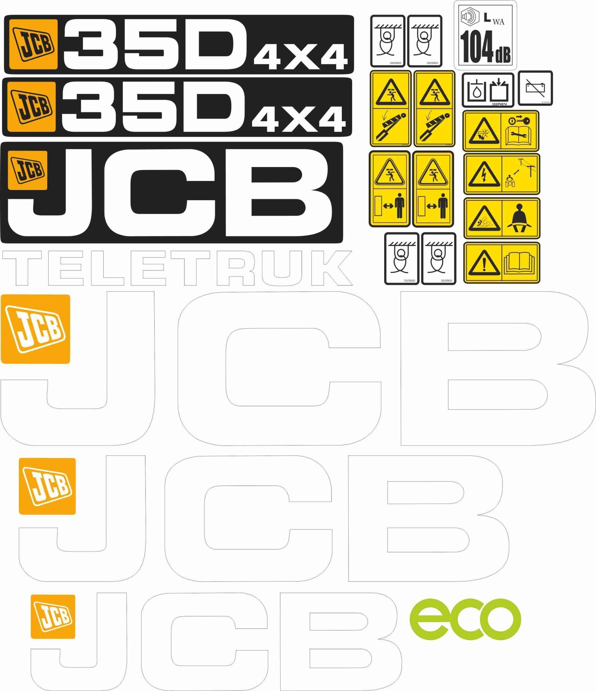 Jeu d'autocollants pour chariot télescopique JCB 30D, 30D 4x4, 35D, 35D 4x4