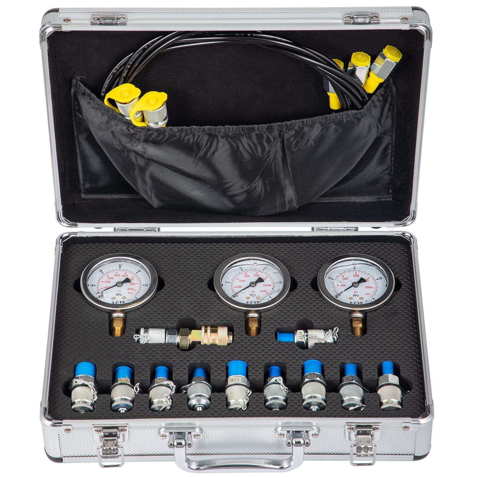 Measuring case 60 mm, hydraulic measuring case with 3 pressure gauges hydraulics, pneumatics, measurement technology, glycerin pressure gauge 1.6 M test hose kit pressure gauge tester hydraulic test set for excavators and machines Measuring case 60 mm, hydraulic measuring case with 3 pressure gauges hydraulics, pneumatics, measurement technology, glycerin pressure gauge 1.6 M test hose kit pressure gauge tester hydraulic test set for excavators and machines