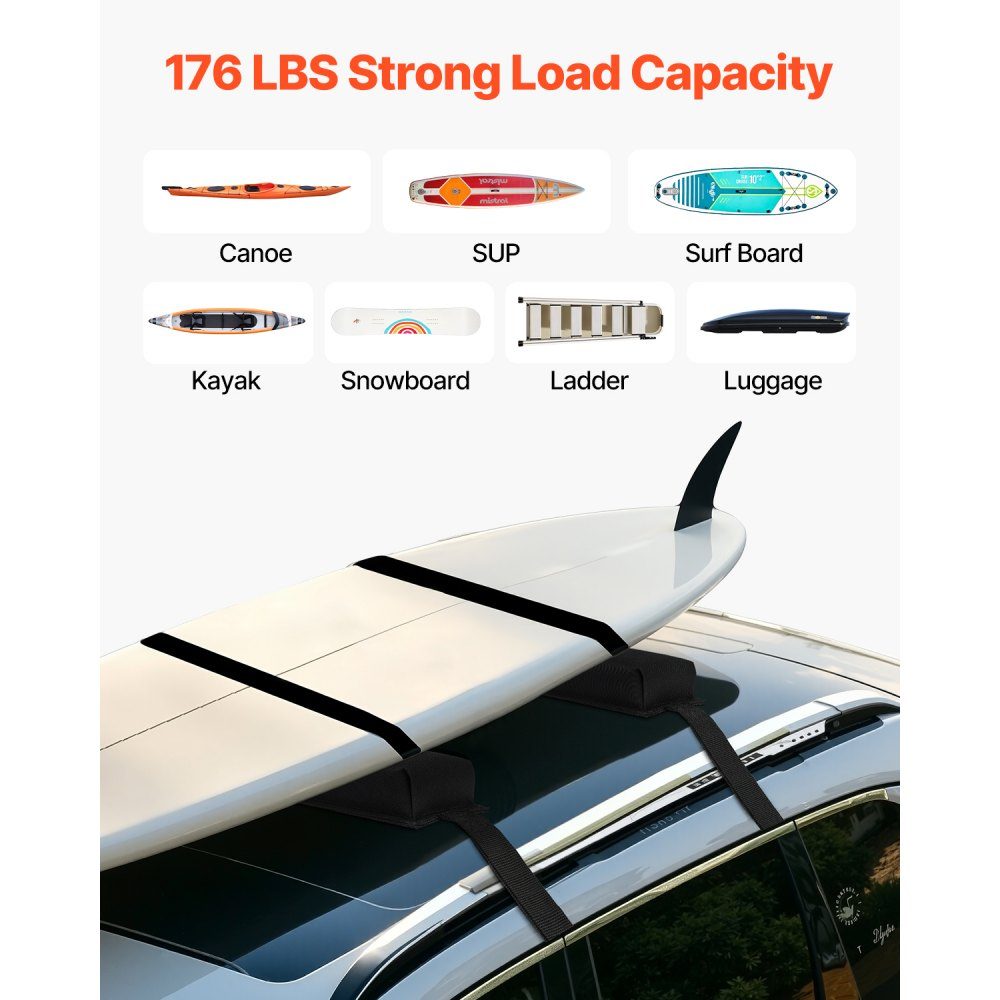 Soft Roof Rack Pads (395mm), Large Universal Car Roof Rack Pads, 80kg Kayak Rack Pads with Portable Storage Bag for SUP Canoe