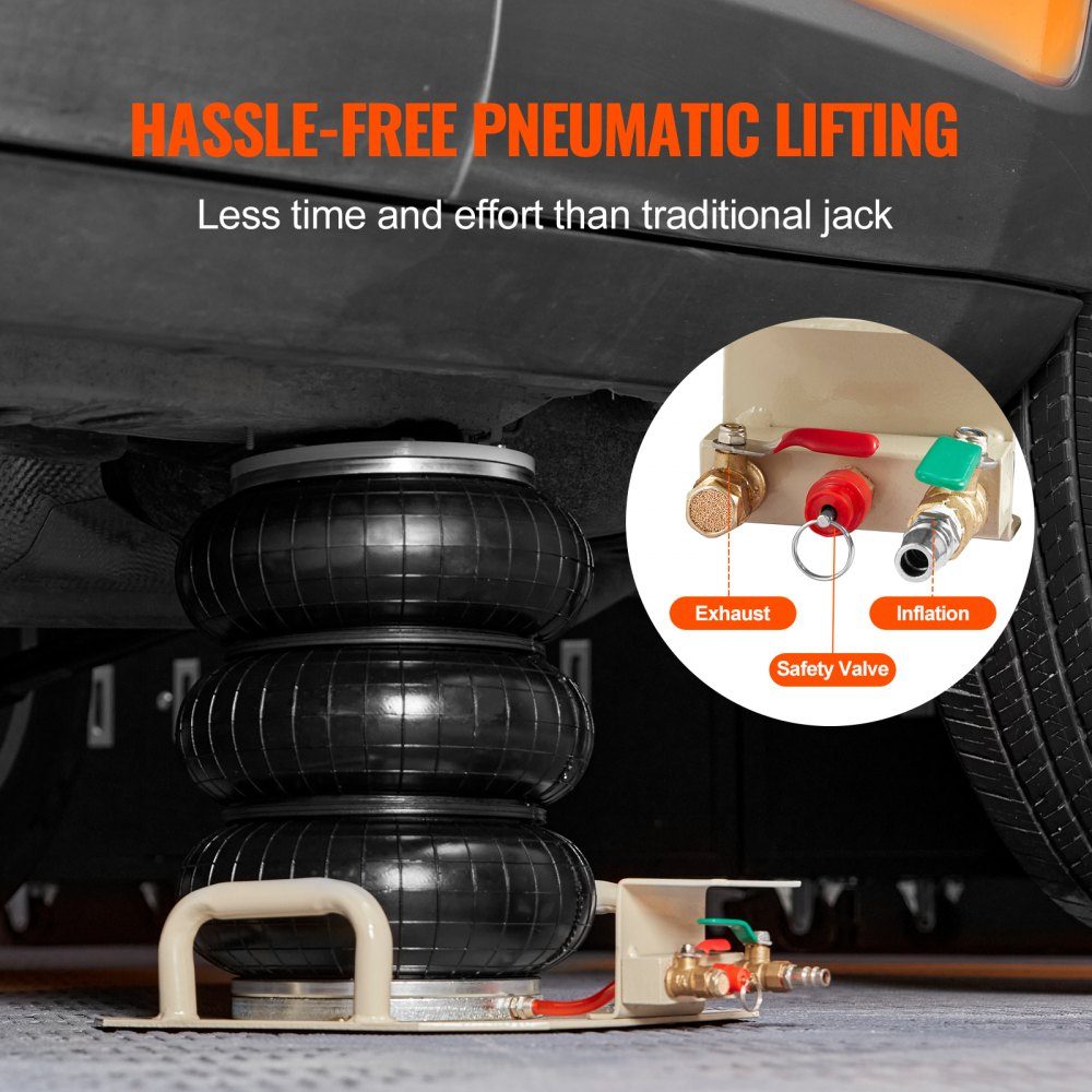 Pneumatic car jack Air Jack 3 t, white Triple Bag Air Jack 140-450 mm lifting height Bag Air Jack, 5 minutes lift Air Jack jack for SUV, truck, bus etc