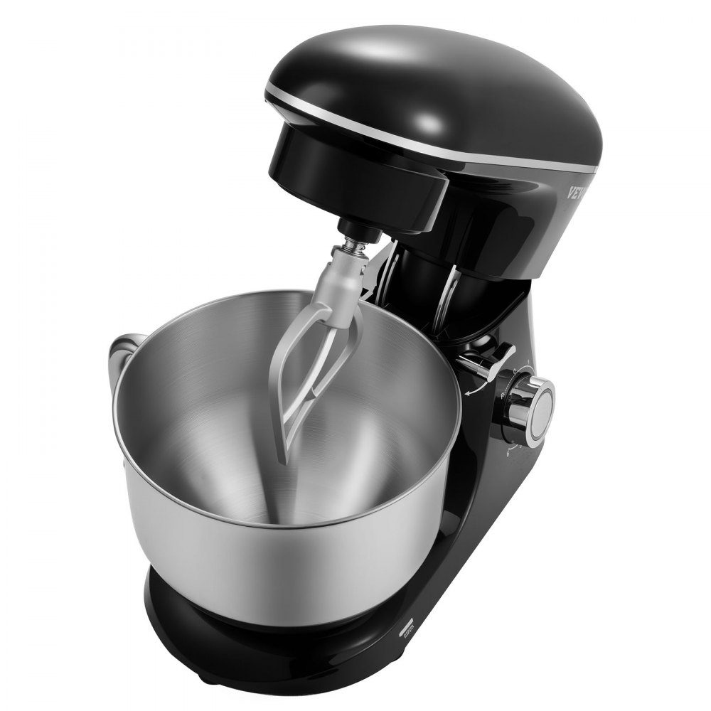 Robot culinaire Mélangeur de pâte 1400 W 5,68 L Robot culinaire à tête inclinable Bol en acier inoxydable Crochet pétrisseur Fouet Grattoir Robot culinaire domestique pour la cuisson et le mélange Noir