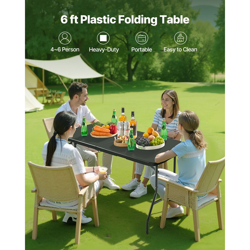 Table Pliante Buffet Table Portable Multifonction 180 cm, Table rectangulaire en Plastique (pour 4-6 Personnes) avec poignée intégrée, Table de Jardin Table de Camping pour fêtes Pique-Nique Camping, Noir Table Pliante Buffet Table Portable Multifonction 180 cm, Table rectangulaire en Plastique (pour 4-6 Personnes) avec poignée intégrée, Table de Jardin Table de Camping pour fêtes Pique-Nique Camping, Noir