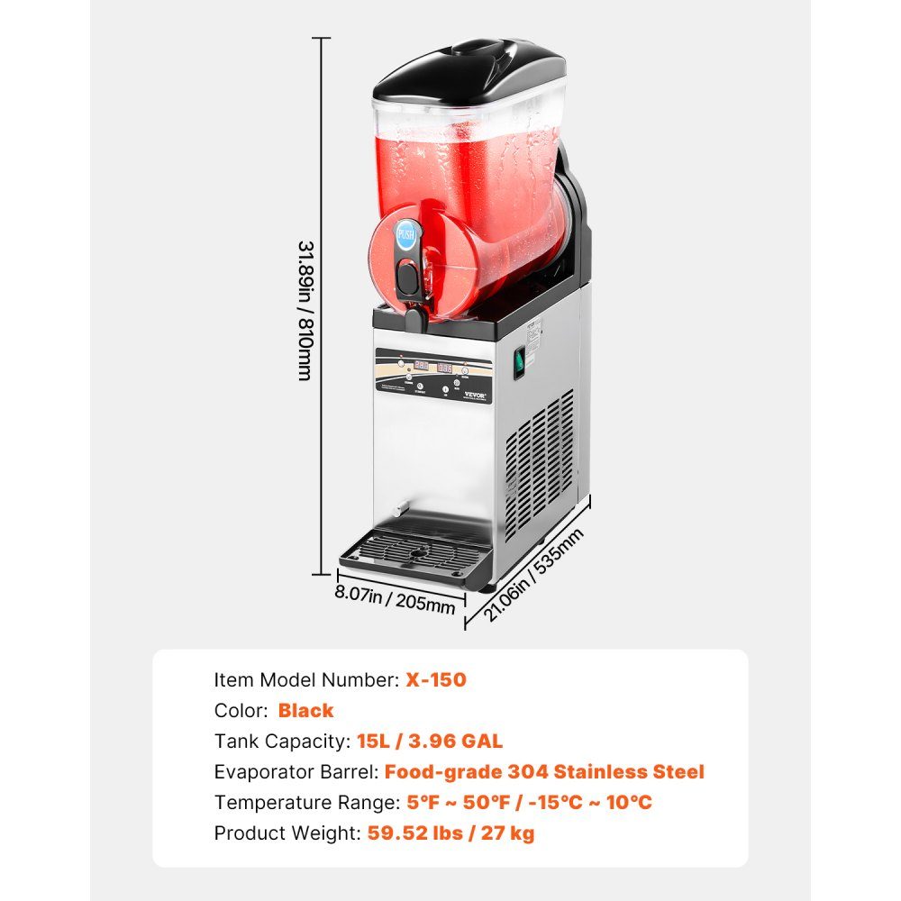 Commercial Slush Ice Machine 15L Stainless Steel Slushie Maker Crushed Ice Machines for 60 Cups Margarita and Smoothies Ice Slush Machine for Home Parties Restaurants Cafes