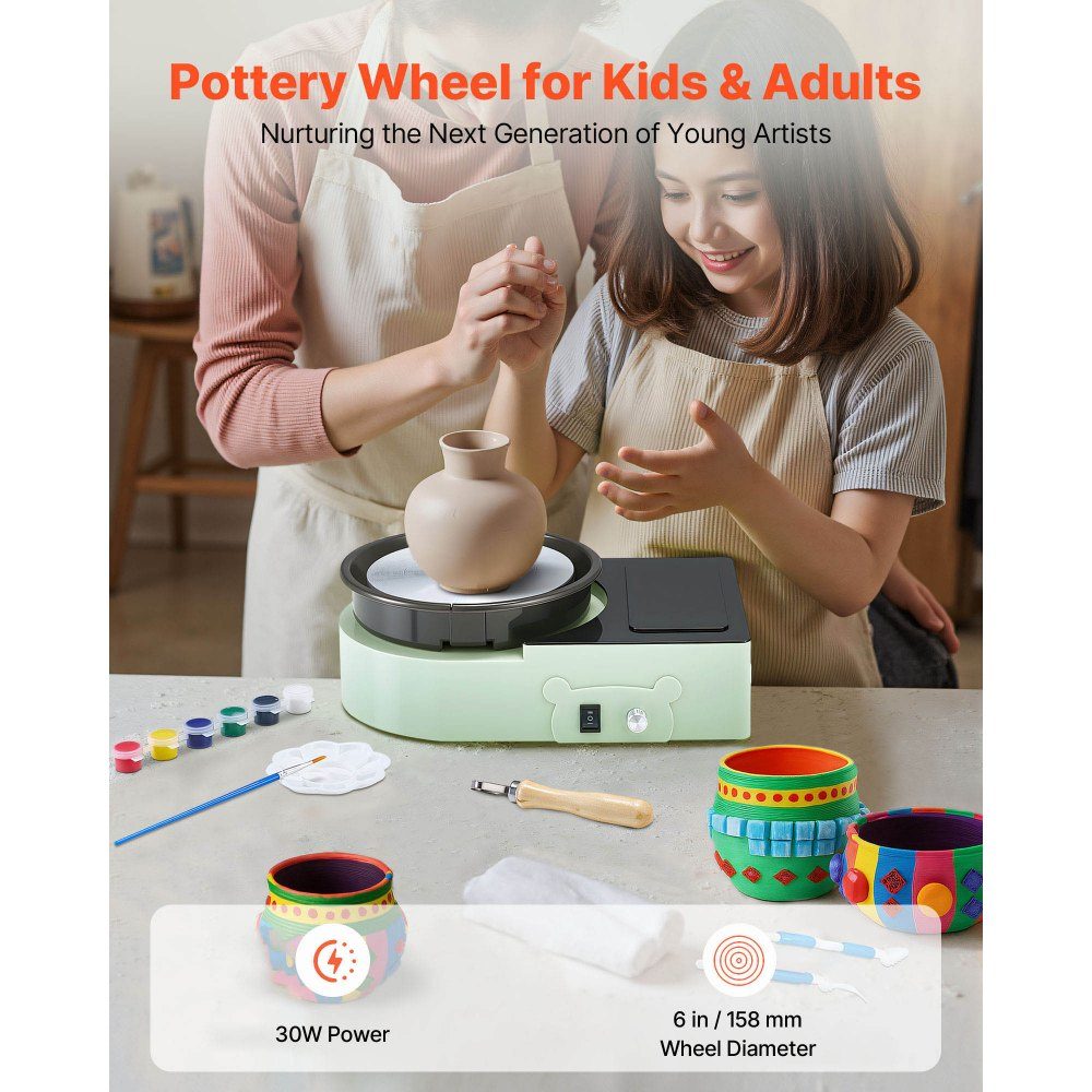 Mini Pottery Wheel Machine, 158mm Turntable with Adjustable Rotation Speed, Electric Clay Wheel with Clay Molding Tools, Suitable for DIY Pottery Classes, Green