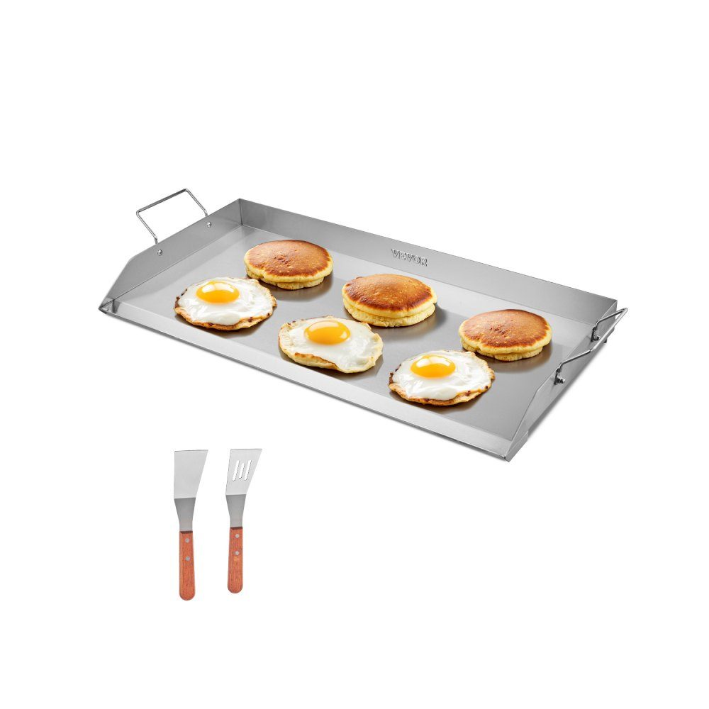 Plaque de gril Poêle à griller Plaque rectangulaire universelle en acier inoxydable (809x370 mm) avec dessus plat, plaque de gril à gaz pour barbecue Teppanyaki, batterie de cuisine familiale portable avec poignée