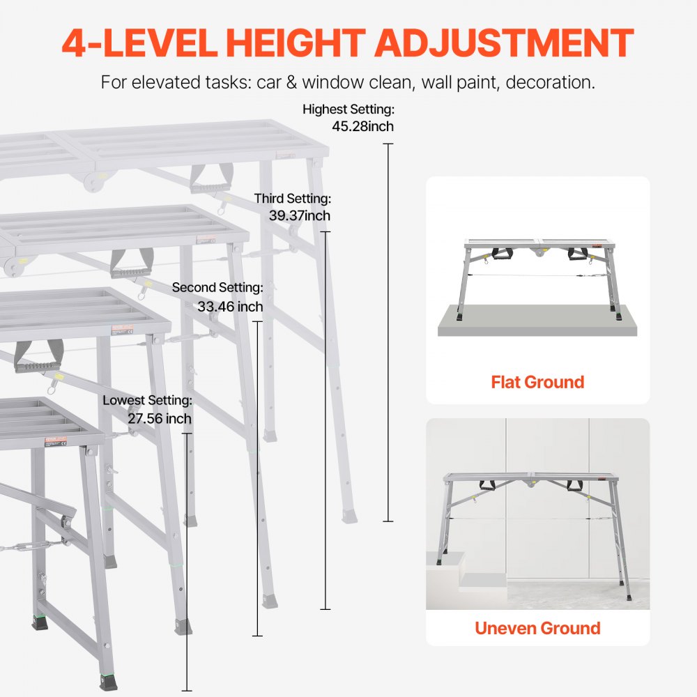 Arbeitsplattform, 700–1150 mm, klappbare Trittleiter aus legiertem Stahl, tragbare Arbeitsplattform, Tragfähigkeit 360 kg, Trittbankhocker zum Malen, Trockenbau, Reinigen, Waschen Arbeitsplattform, 700–1150 mm, klappbare Trittleiter aus legiertem Stahl, tragbare Arbeitsplattform, Tragfähigkeit 360 kg, Trittbankhocker zum Malen, Trockenbau, Reinigen, Waschen