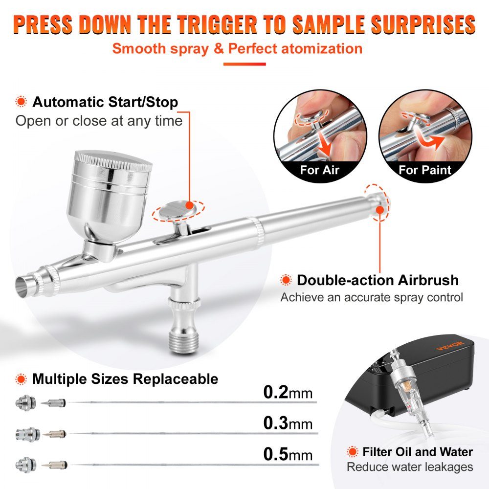 Kit aérographe double action avec pistolet à peinture, compresseur d'air 30 psi ± 15 % 230 V pour maquillage, manucure, tatouage, conception de peinture, artisanat, décoration alimentaire
