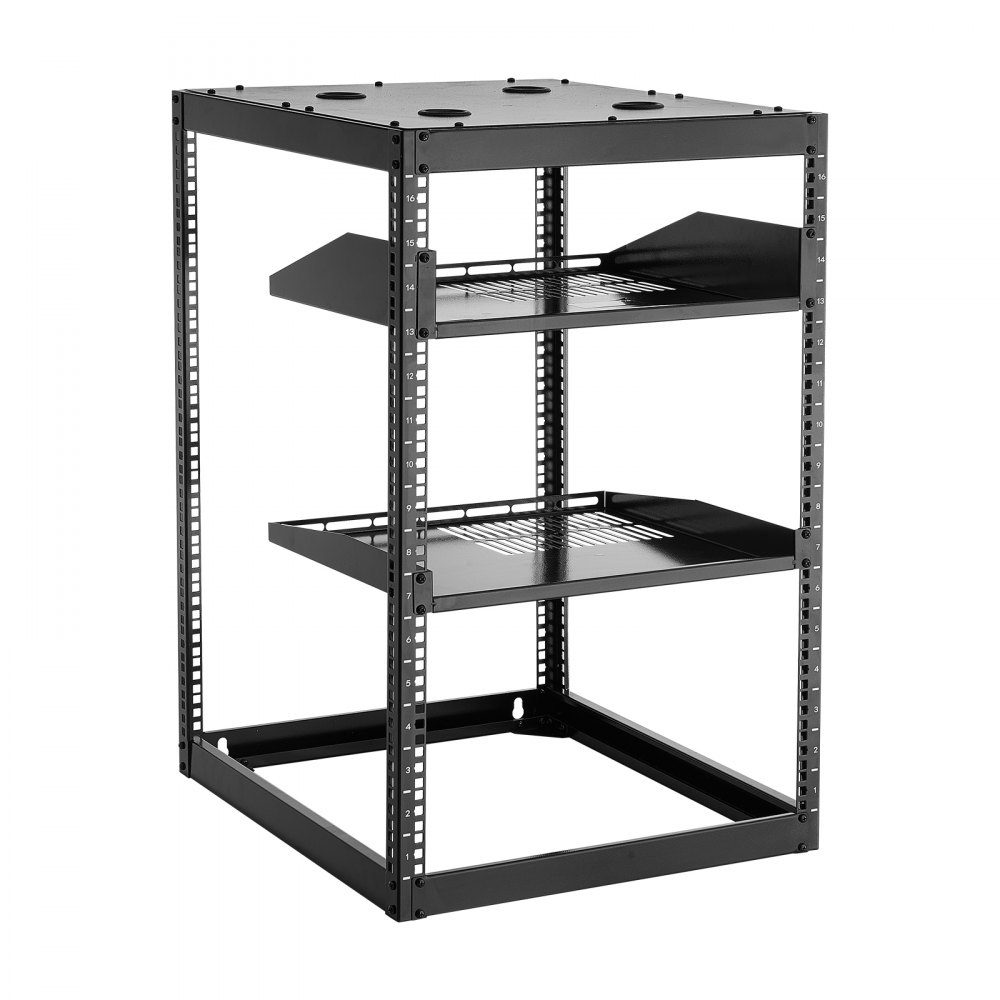 16U-Netzwerk-Rack mit offenem Rahmen, 585 mm Tiefe, Wandmontage- oder Stand-Server-Rack, 4-Pfosten-Rack mit belüfteten Regalen und Montagezubehör, für Netzwerk-IT-Geräte und AV-Geräte