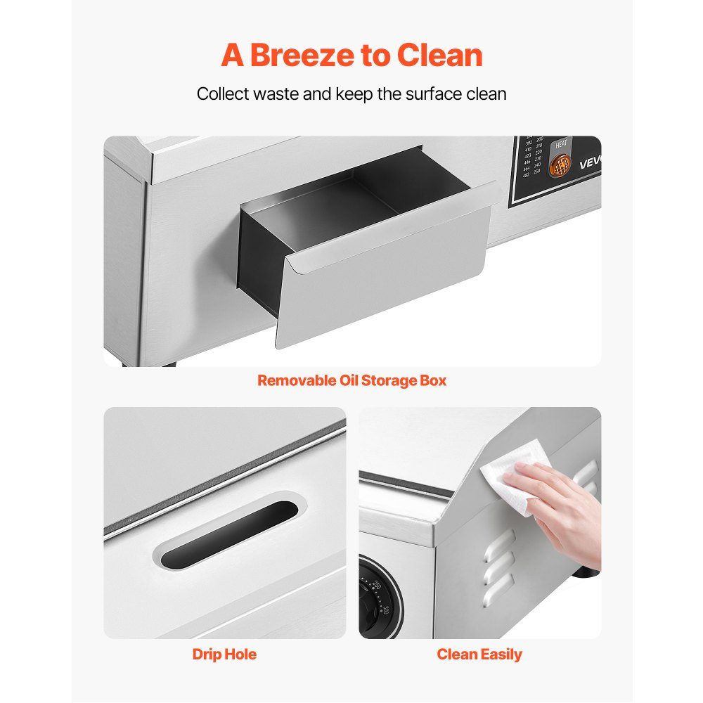 Commerciële grillplaat elektrisch 45 x 30 cm, bakplaat elektrische grill 2800 W, tafelgrillplaat 50-300 °C met 2 spatels, 2 borstels en 4 voetzolen, bakplaat voor steaks, pannenkoeken
