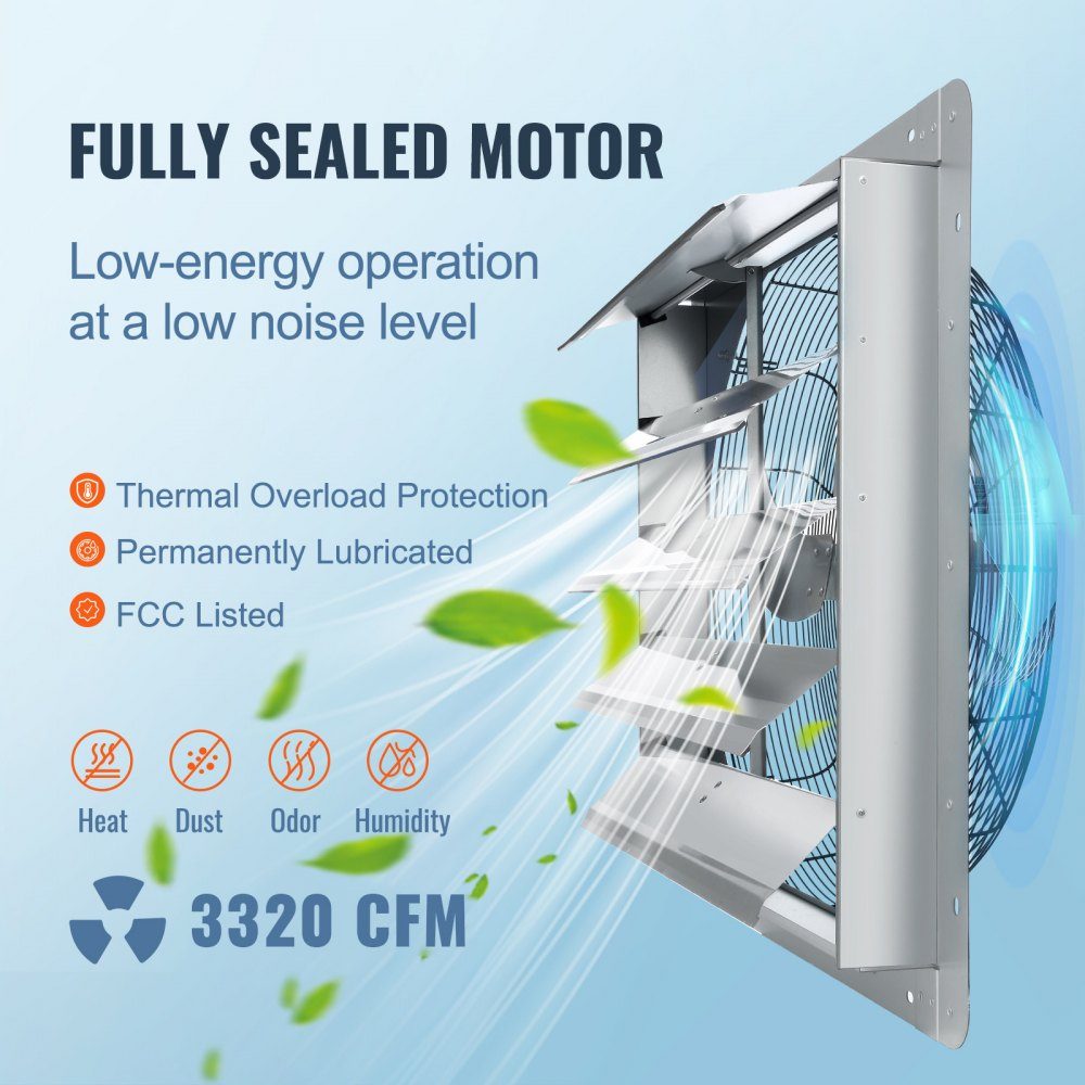 Afzuigventilator 610 mm 1400 RPM 2892CFM wandgemonteerde aluminium zolderventilator met AC-motor ventilatie en koeling voor kas garage schuur winkel – Artikelnr. HT-22742
