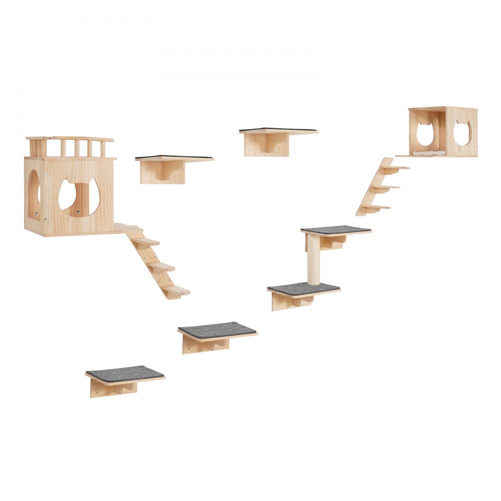Wandmontierte Katzenregale, Katzenwandregale und Sitzstangen mit Sprungbrettern, Katzenbetten, Hängematten und Kratzbaum, Katzenmöbel und Regale bis 18 kg zum Schlafen, Spielen, Klettern, 9er-Set Wandmontierte Katzenregale, Katzenwandregale und Sitzstangen mit Sprungbrettern, Katzenbetten, Hängematten und Kratzbaum, Katzenmöbel und Regale bis 18 kg zum Schlafen, Spielen, Klettern, 9er-Set
