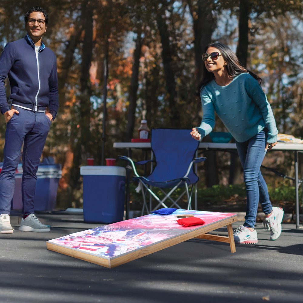 Cornhole-spelset (1255 x 600 x 302 mm), Cornhole-spelborden, draagbaar massief houten werpbord, Cornhole-spel voor volwassenen, inclusief 8 zitzakken en draagtas, voor tuin en achtertuin