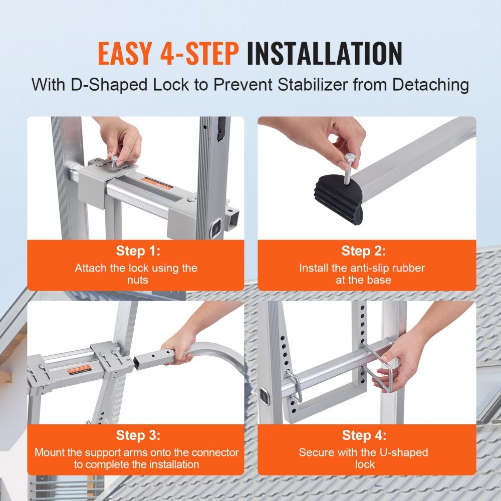 Ladder Stabilizer 150kg, Steel Ladder Roof Hook, Ladder Stabilizer with Span/Wall Extension Accessories, Wall Ladder Spacer, Sturdy Ladder Spacer Arms for Guttering