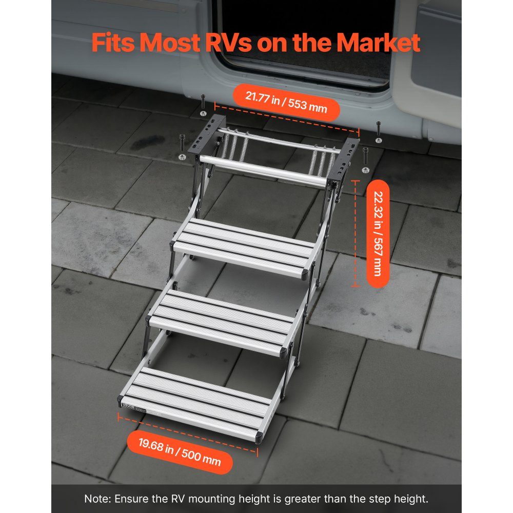Retractable RV Stairs (3 Steps), RV Steps with 400lb Load Capacity, Aluminum Alloy Telescopic Folding Entry Stairs, Non-Slip Steel Frame for Caravan