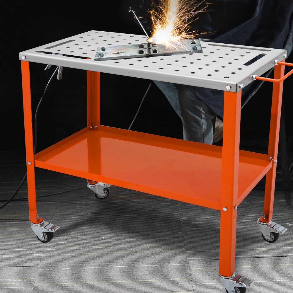 Mobiele lastafel 36" x 18" laswerkbank 1200 lb laadvermogen Gatentafel 94 gaten (φ 0,6") Werkbank Koolstofstalen werktafel Laswagen op wielen 4 gereedschapssleuven Mobiele lastafel 36" x 18" laswerkbank 1200 lb laadvermogen Gatentafel 94 gaten (φ 0,6") Werkbank Koolstofstalen werktafel Laswagen op wielen 4 gereedschapssleuven