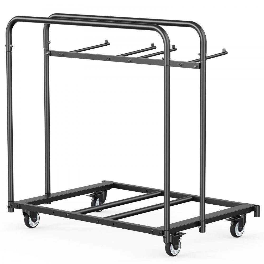 Stuhlwagen, Klappstuhlwagen, 180 kg, für 5 Tische + 14 Stühle, Stuhlaufbewahrungswagen mit Stuhlhalter mit Lenkrollen & Feststellrädern, für Partyveranstaltungen, Hotels, Mattschwarz