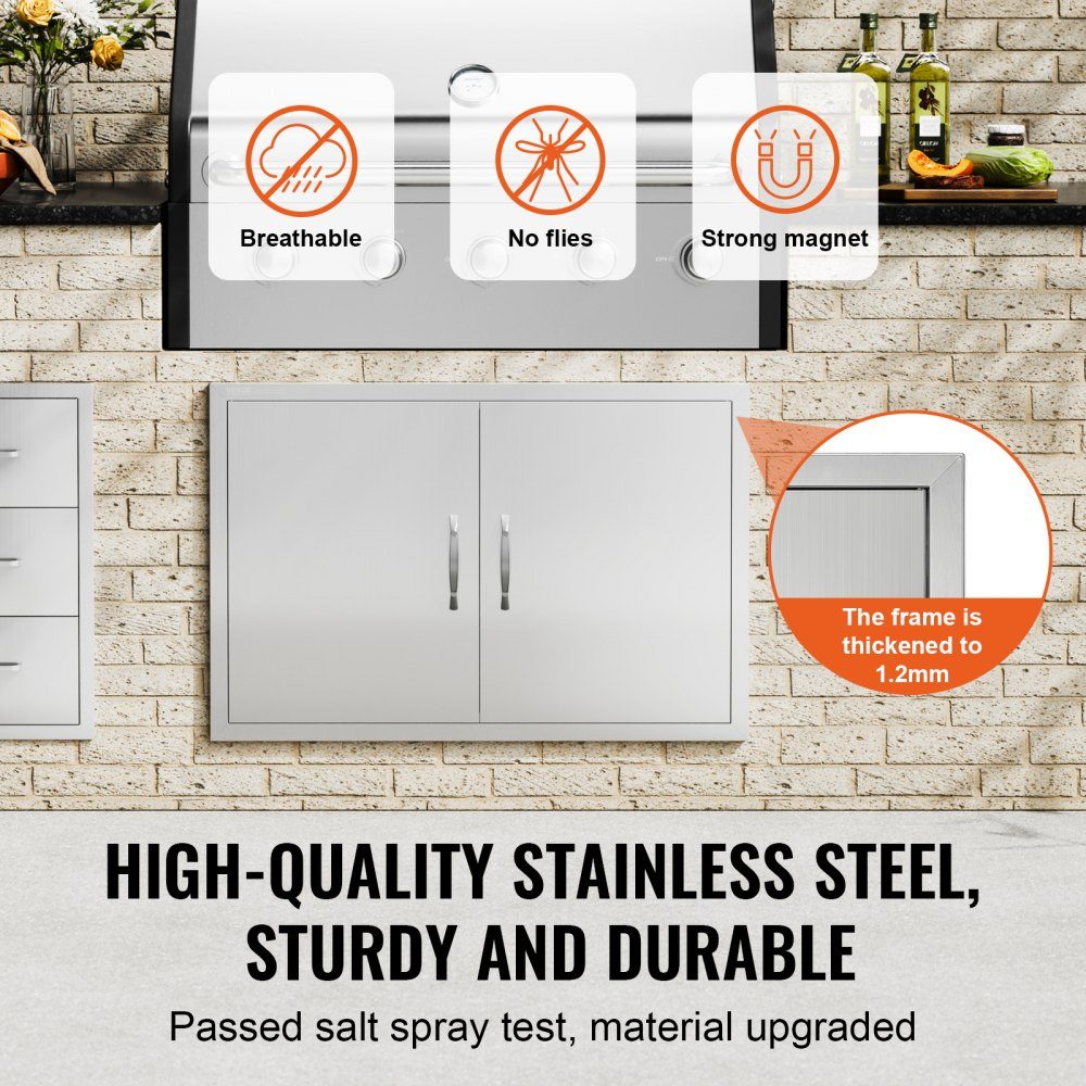 Grill Access Door 915x610x46mm Double Outdoor Kitchen Door Flush Mount Stainless Steel Door Vertical Wall Door with Handles for Grill Island Grill Station Outdoor Cabinet etc