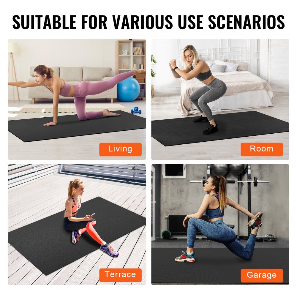 Exercise Mat, High Density Non-Slip Premium Yoga Mat, Exercise Yoga Mat for Men and Women, Fitness and Exercise Mat with Bag and Strap, for All Types of Home Yoga, Pilates and Floor Training (2.4x1.5m)