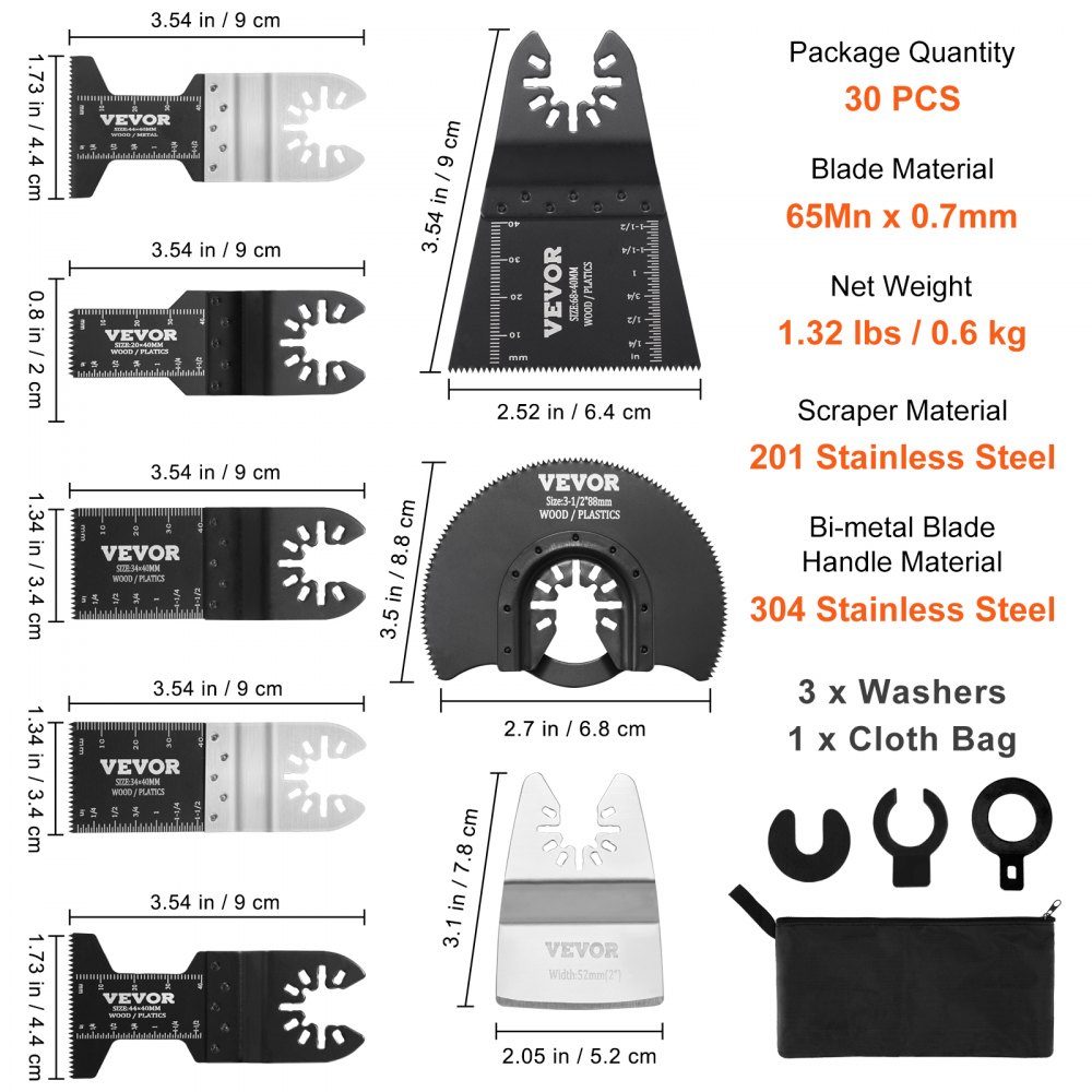 33x saw blade multi-tool 8 types oscillating tool high carbon steel (HCS) quick change interface compatible with 95% of oscillating tools on the market