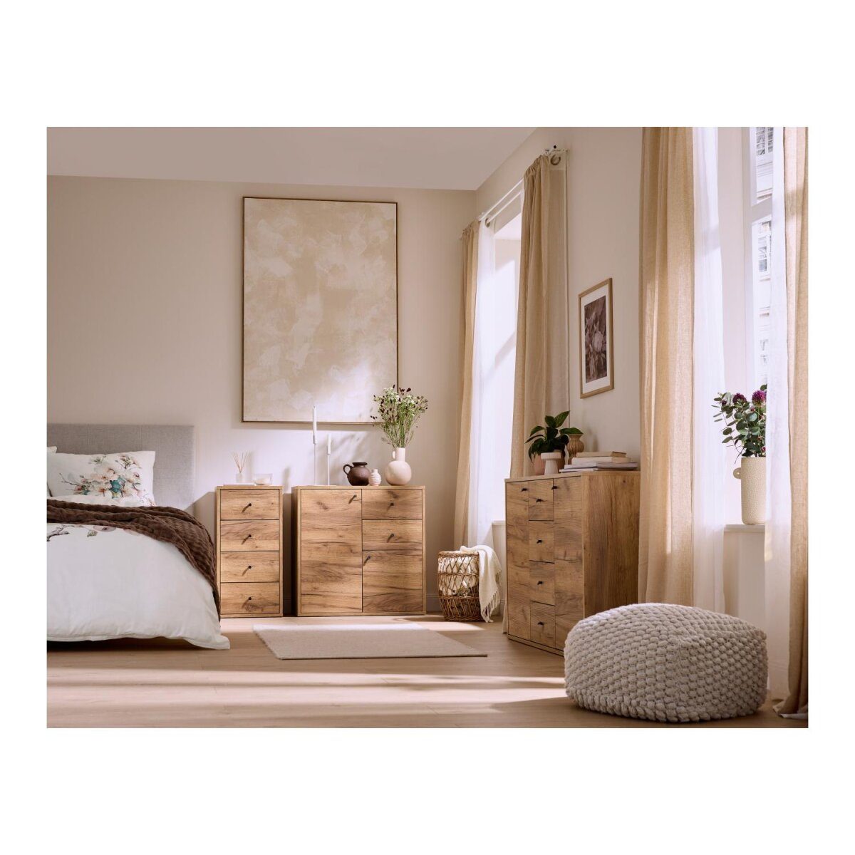LIVARNO® Kommode mit 2 Türen und 4 Schubladen Verona, Eiche Wotan