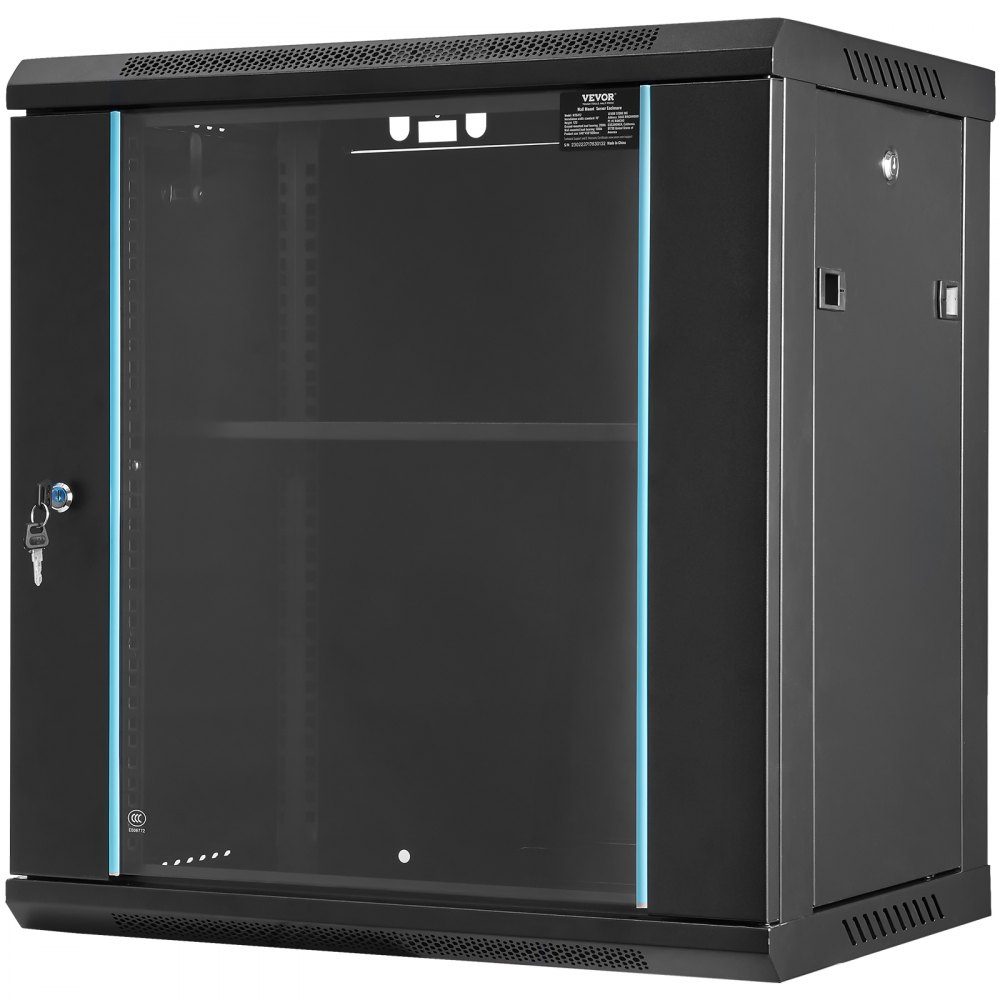 12U Wall Mount Network Server Cabinet 15.5" Deep Server Rack Cabinet Enclosure Approx. 200 lbs. Floor-mounted loading capacity, with lockable glass door side panels, for IT equipment, A/V equipment