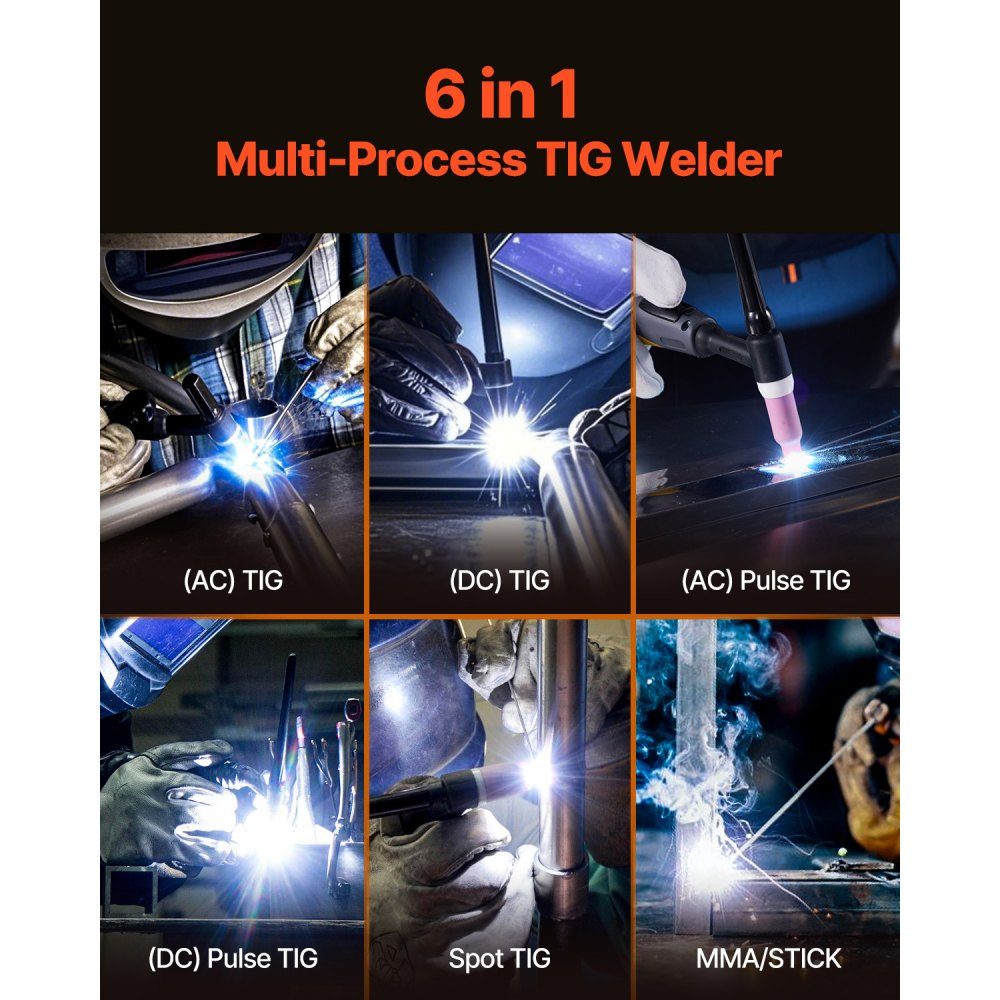 TIG Welder, 6 in 1 Aluminum Welder (Large LED Display) - AC TIG/DC TIG/AC Pulse TIG/DC Pulse TIG/Spot TIG/MMA (Stick) Electric Welder with IGBT Inverter