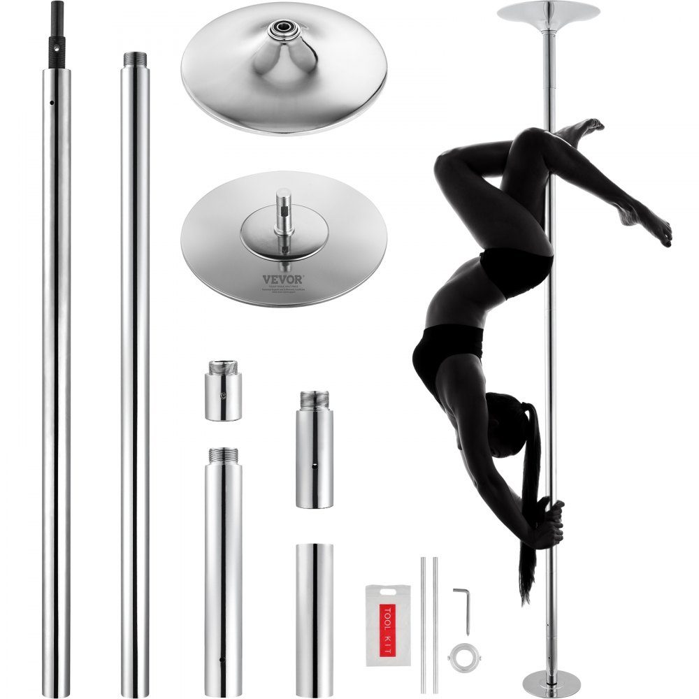 Professionele danspaal, paaldans danspaal professioneel ca. 216,3-270 cm in hoogte verstelbare afneembare fitnesspaal spinning fitness zilver, statische danspaal sportscholen