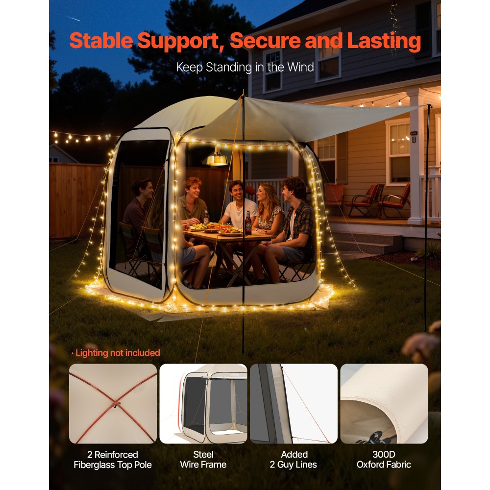 Campingzelt, 182,88 x 182,88 x 219,4 cm, Pop-up-Zelt mit einziehbarer Markise, tragbares Partyzelt für 4–6 Personen, inklusive Tragetasche und Seitenwänden, für Terrasse und Outdoor-Aktivitäten, Beige Campingzelt, 182,88 x 182,88 x 219,4 cm, Pop-up-Zelt mit einziehbarer Markise, tragbares Partyzelt für 4–6 Personen, inklusive Tragetasche und Seitenwänden, für Terrasse und Outdoor-Aktivitäten, Beige