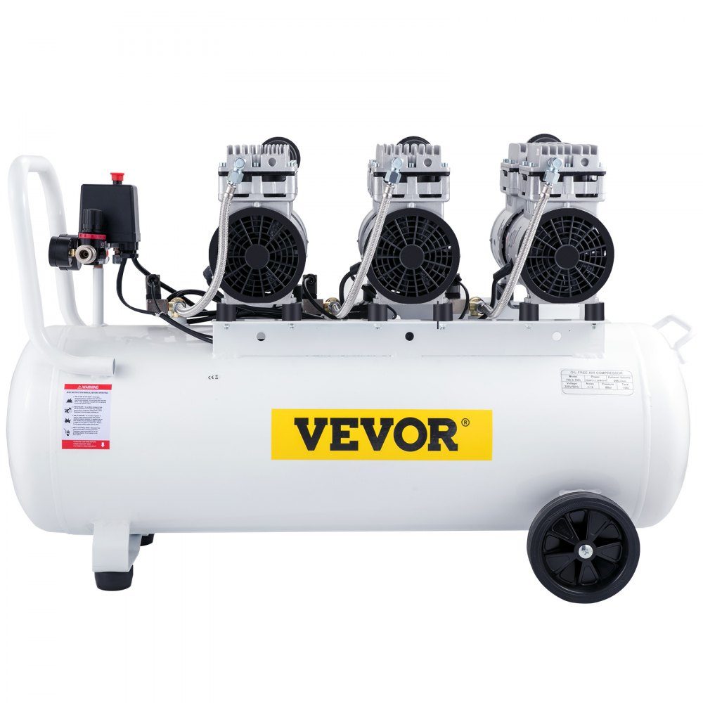 Whisper Compressor Oil Free Air Compressor 80L Compressed Air Quiet with 2 Pressure Gauges for Home Repairs, Underfloor Heating Cleaning, Sheet Metal Painting, Steel Air Gun, Dentistry etc