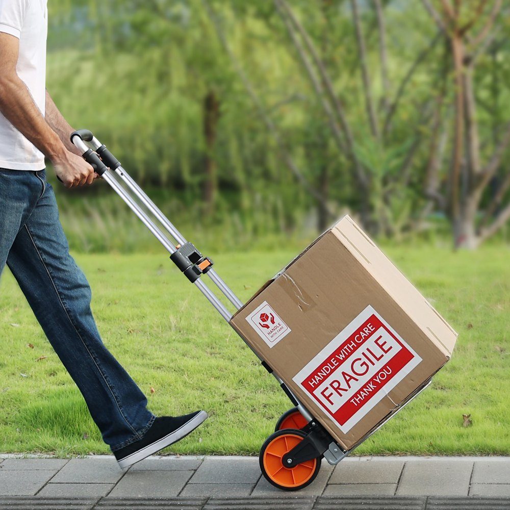 Folding Sack Truck 140kg Aluminum Alloy Plastic Transport Trolley Stacking Trolley with Adjustable Handle 900-1109mm Foldable Trolley with Tension Rope Included Compact Size for Storage