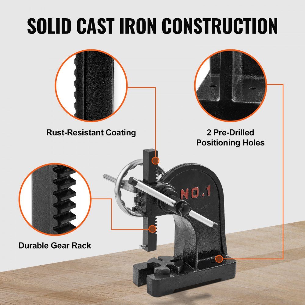 Mandrel Press, 1 Ton Hand Lever Press, Manual Mandrel Press Precision Hand Press, 135mm Maximum Height, Desktop Manual Cast Iron Punch Press for Punching, Bending, Stretching, Forming