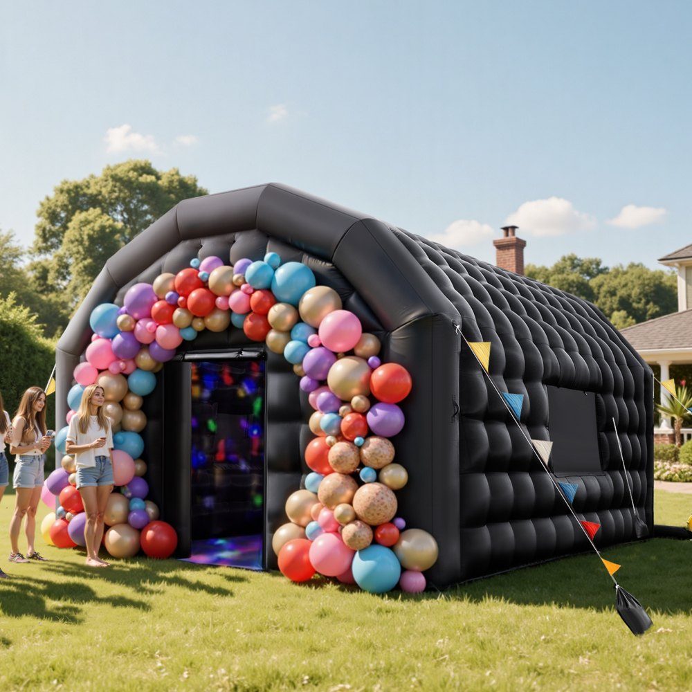 Tente de fête Gonflable 5x4x3.8m Tente Cube pour Disco Night Club Gazebo Tente de Mariage mit 680-W- Souffleur Sac de Sable 2 fenêtres pour événements Anniversaire Mariage Noir