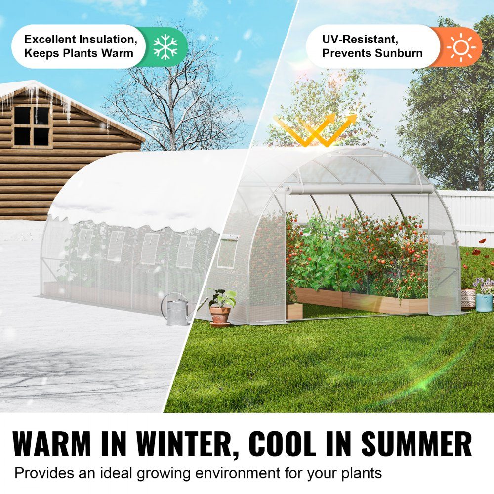 Walk-in tunnel greenhouse, 6.8 x 2.8 x 2.0 m, film greenhouse tunnel, plant greenhouse with galvanized steel frame, white PE cover, roll-up zipper door and 12 windows for outdoor use