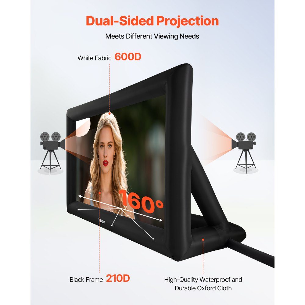 Inflatable Movie Screen, 600D Projector Screen, Projection Screen with Portable Storage Bag, 16:9 Movie Projection for Home Theater Theme Party, Pool Fun (409x160x272cm)