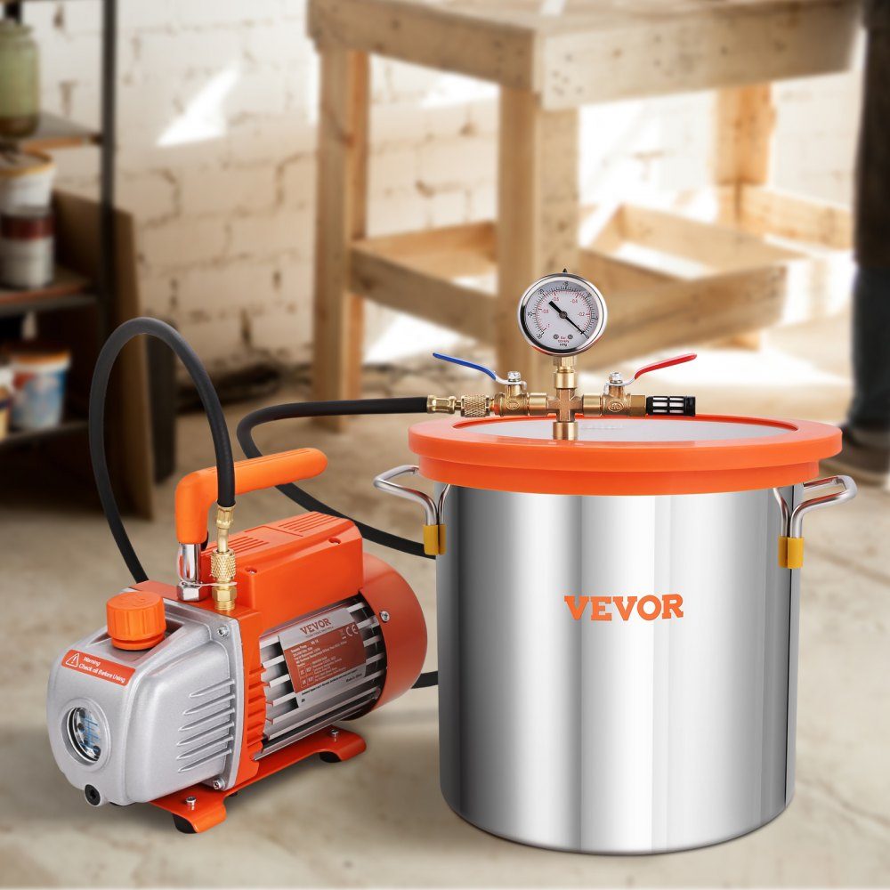Vakuumpumpe mit 11 l Vakuumkammer, 100 l/min Vakuumpumpe, 150 W AC, 220 V/50 Hz, 1440 U/min, 5 Pa, 250 ml Ölkapazität, HVAC-Vakuumausrüstung, Kühlvakuumpumpe für die Holzstabilisierung, Harzentgasung